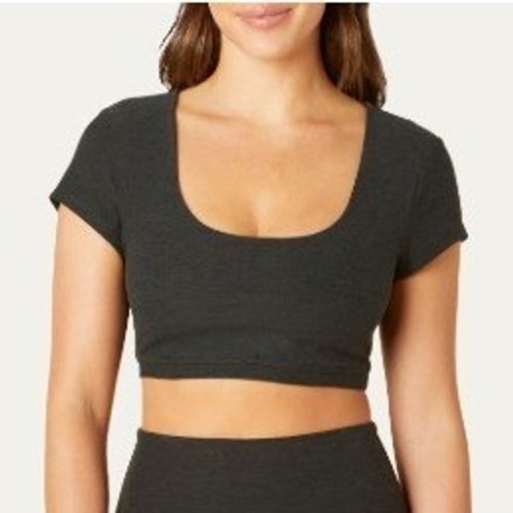Beyond Yoga Spacedye What's The Scoop Bra Cropped Top Black Stretch Support L